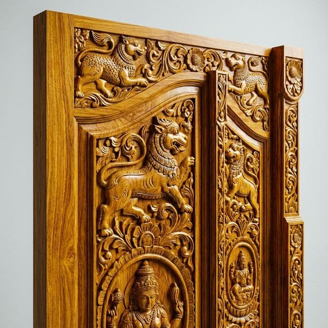 Elegantly carved and grooved modern Indian design teak door